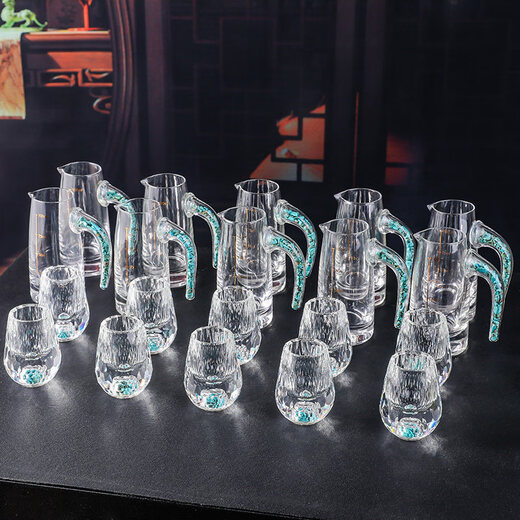 Tuojin imported quality gold foil white wine cup from Germany, Chinese wine cup, household wine divider, light luxury turquoise one-shot spirit cup, 1 pot, 6 cups, turquoise water drop cup_gift box