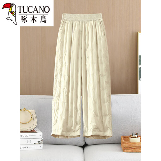 Woodpecker (TUCANO) official fashion loose cold-proof cotton pants for women 2026 new winter white elastic waist thickened warm down pants white XL suitable for 115-130 Jin Jin is equal to 0.5 kg