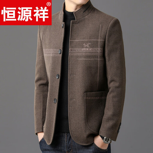 Hengyuanxiang high-end wool tunic jacket men's middle-aged and elderly daddy stand-up collar spring and autumn 2026 new style black L 175