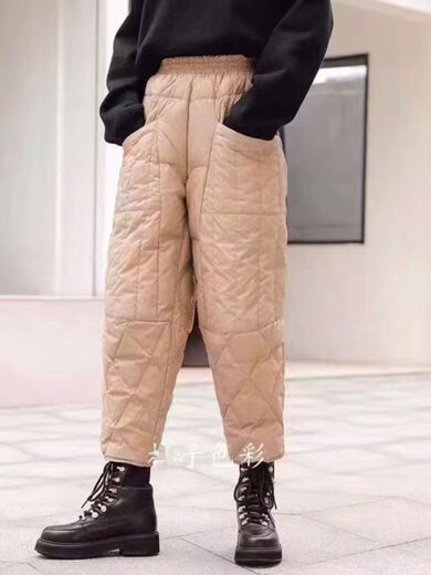 Large size winter super thick down pants for women - 40 degrees below zero 2023 new plus velvet and thickened women's outer wear loose cotton pants black XL XL recommended 140-160 Jin Jin equals 0.5 kg