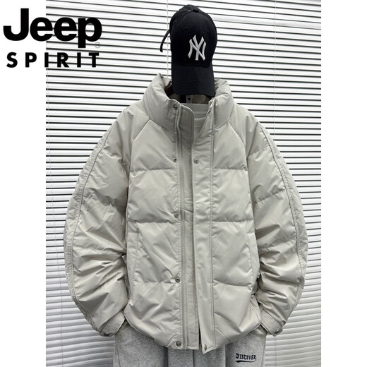 JEEP Jeep International Brand 2025 New Short Down Jacket Male Teenagers White Duck Down Stand Collar Loose Warm Jacket Beige L