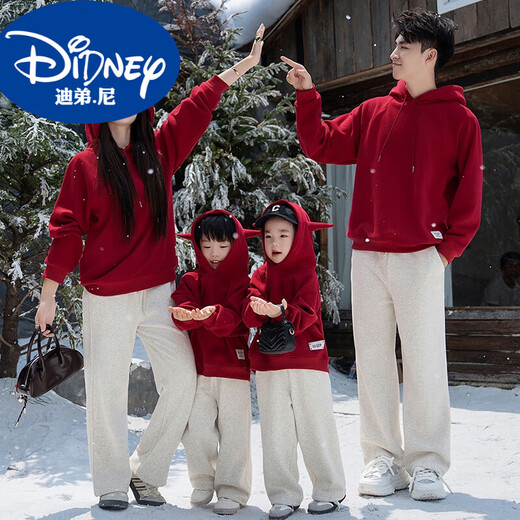 Didi.Ni HEYDIDY parent-child clothing for a family of three 2024 new mother-daughter red sweatshirt plus velvet for four family sports meeting activities autumn and winter burgundy hooded plus velvet sweatshirt 90cm