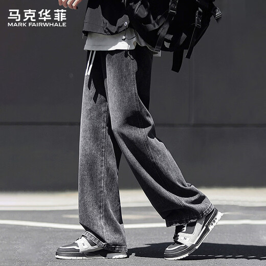 MARK FAIRWHALE Jeans Men's Spring Autumn American Retro Pants Men's Loose Scimitar Casual Pants Men's Pants Smoke Gray XL