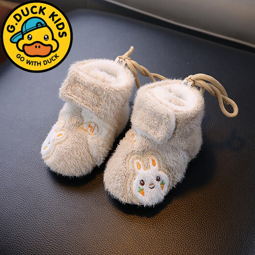 G.duck little yellow duck autumn and winter baby cotton boots plus velvet thick toddler shoes soft sole anti-falling anti-slip outer wear warm furry foot muffs khaki carrot rabbit autumn and winter plus velvet thickened magic 0-6 months inner length 11cm (recommended 0-4 months)