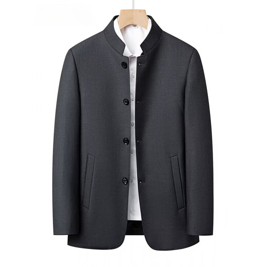 KBXNG Jinba middle-aged men's jacket high-end Chinese style spring and autumn business casual stand collar men's dad wedding banquet tunic gray M 170