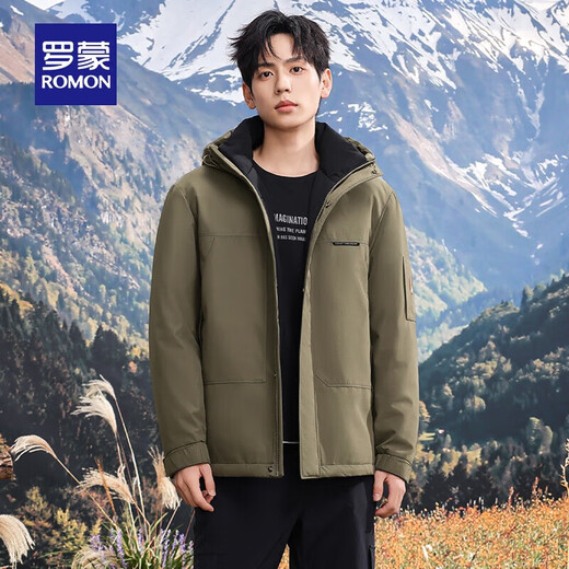ROMON Graphene Men's Hooded Down Jacket Winter New Outdoor Casual Fashion Versatile Warm Thick Jacket Men Green L 175 (Recommended 120-135 Jin Jin equals 0.5 kg)