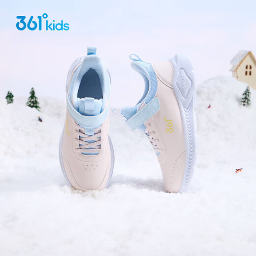 361 Children's Shoes Girls' Velvet Warm Cotton Shoes 2025 Winter New Children's Velcro Soft Sole Casual Running Sneakers Rose Water Pink/Water Clear Blue 28