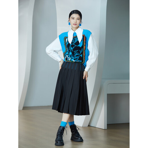 BBLLUUEE Shopping mall same style BBLLUUEE pink blue wardrobe 2026 spring fashion ageless sheep wool loose vest for women coral blue XL