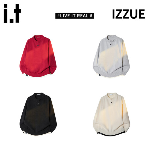 Izzue Hong Kong it trendy brand new year men's sweater animal year clothes red sweater jacket loose warm top black official authentic M