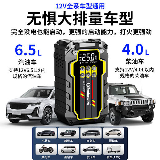 Xiaonengren (soulor) car emergency starting power supply 12V car air pump all-in-one machine battery pack power bank strong starting ignition artifact car ignition emergency starting power supply strong starting power supply car auto repair smart version multi-functional starting and inflating all-in-one machine + smart clip + leather bag