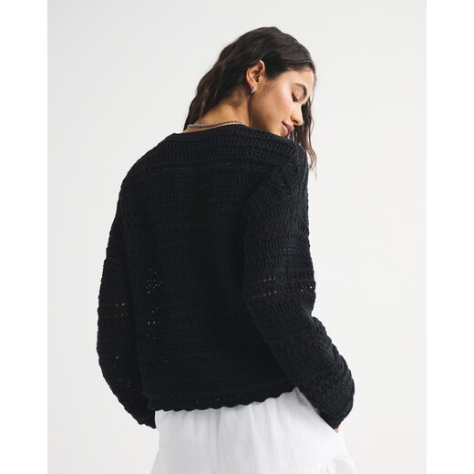 Abercrombie & Fitch American fashion resort style hollow design cotton long-sleeved sweater sweater 26 spring women's 150-6023 black XXS (160/76A)