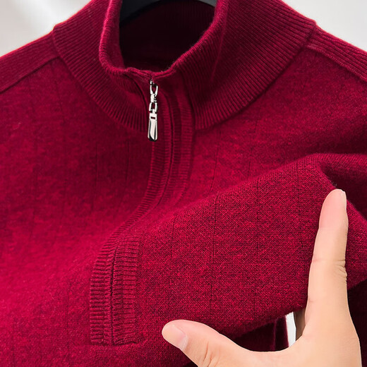 Year of the Horse zodiac year red 100% pure wool sweater men's turtleneck sweater New Year middle-aged sweater warm and thick style dark red XL 180/115