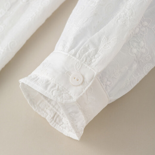 INMAN pure cotton French lace stand-up collar shirt for women 2026 spring commuting temperament high-end embroidered long-sleeved shirt off-white S