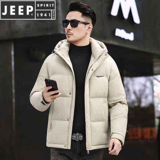 JEEP SPIRIT Men's Removable Hood Down Jacket 2025 New Thickened Trendy Fashion Hooded Casual White Duck Down Warm Jacket Black M 170