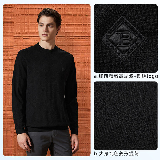 Bosssunwen machine washable spring recommended business casual skin-friendly soft embroidered high frequency men's round neck cardigan black M