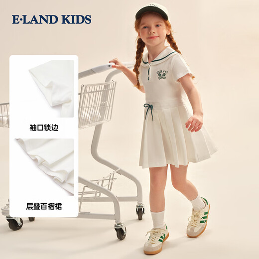 E LAND KIDS Cool Feeling Children's Clothing Girls Dress 26 Summer New College Navy Collar Pleated Skirt Ivory Ivory White/39 110