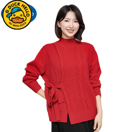 G.duck Chinese New Year Chinese Red Sweater Parent-Child Clothes Winter Clothes Family of Three or Four 2025 New Year Mother and Daughter Clothes Western Style Burgundy Note Mother Style Slit 130 cm