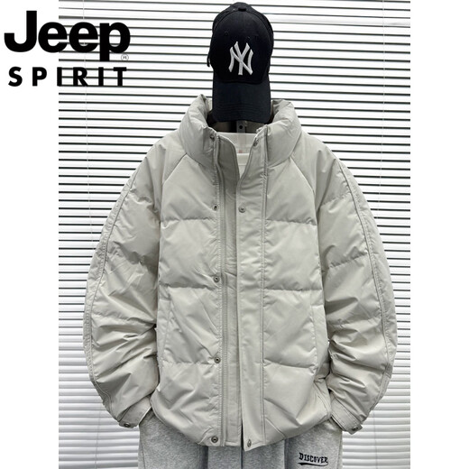 JEEP Jeep International Brand 2025 New Short Down Jacket Male Teenagers White Duck Down Stand Collar Loose Warm Jacket Beige L