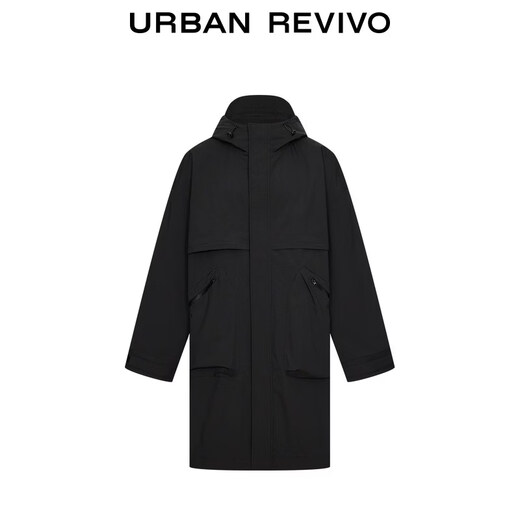 UR2026 Spring New Men's Trendy Outdoor Hooded Drawstring Super Loose Windbreaker UUV160010 Black S