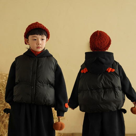 Yantaijia children's clothing boys cotton vest warm outer wear 2025 winter clothing children's black vest Korean style style waistcoat black without wings 80