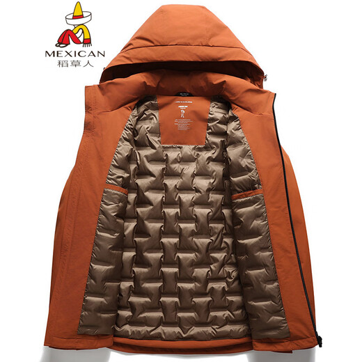 稻草人胖子哥2025年冬季新款男士加肥加大连帽羽绒服加厚外套保暖羽绒服 橙色 4XL