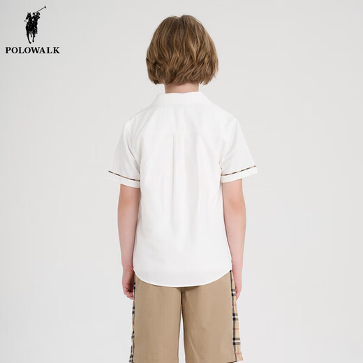 POLOWALK children's summer shirt boys' short-sleeved top shirt comfortable and fashionable white 110 cm
