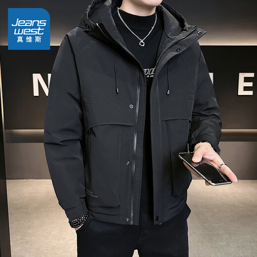 Jeanswest Jeanswest Men's Workwear Hooded Warm Cotton Jacket Winter New Product Fashionable Men's Cotton Jacket LR Black 2010 M 165/84A