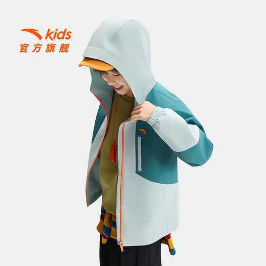 ANTA children's jacket men's and women's clothing small soft shell 2026 spring new hooded water-repellent outdoor woven thin jacket Yunmen Blue/Reclamation Blue-1 150