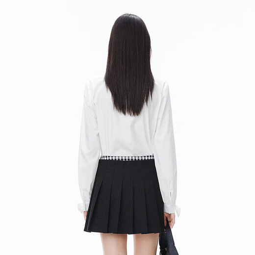 Leding plaid long-sleeved shirt women's 2026 spring new top bright white (ready in stock) XS