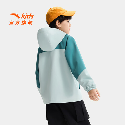 ANTA children's jacket men's and women's clothing small soft shell 2026 spring new hooded water-repellent outdoor woven thin jacket Yunmen Blue/Reclamation Blue-1 150