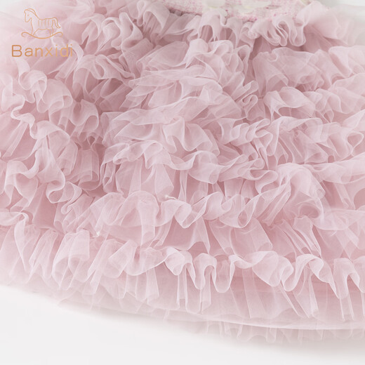 Banxidi girls dress spring new style baby princess dress one-year-old dress spring and autumn children's mesh tutu skirt pink 80
