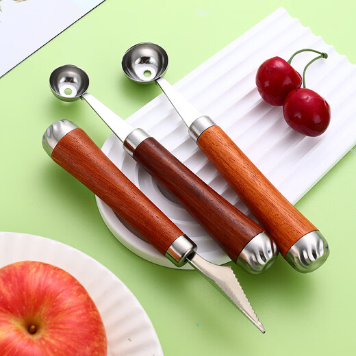 Miaopule 304 fruit scooper, solid wood handle carved knife, ice cream scooper, thickened stainless steel fruit plate gadget, small pulp spoon