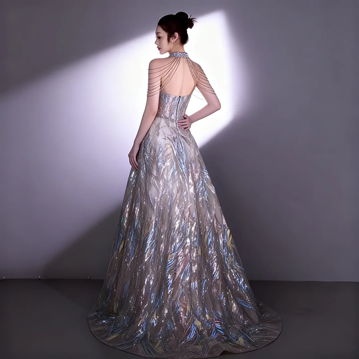 Flash Girl 2025 New French Halter Evening Dress for Women Light Luxury Niche High-end Texture Bridal Engagement Dress Picture Color M