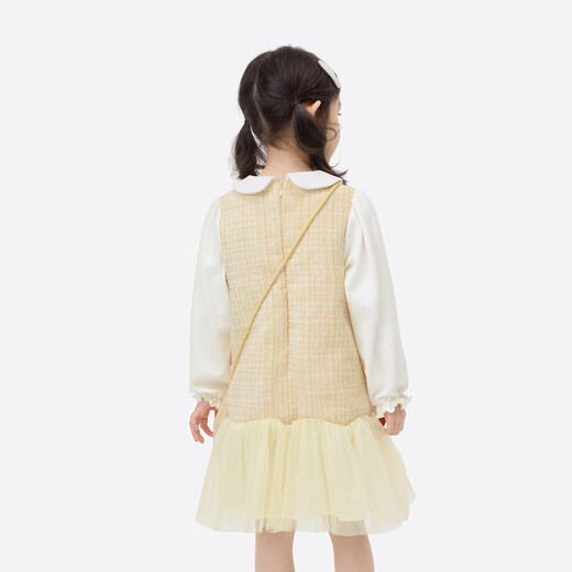 Xiaoyinman children's clothing girls doll collar dress Xiaoxiangfeng 26 spring sweet and cute mesh skirt for children yellow 110