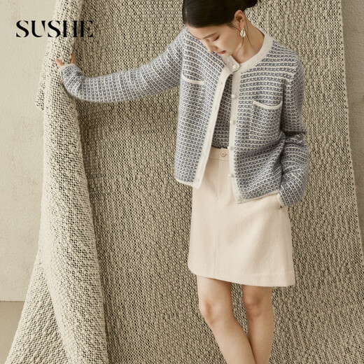 SUSHE French style braided plaid wool round neck cardigan jacket/knitted vest set Yunshage-vest suspender M