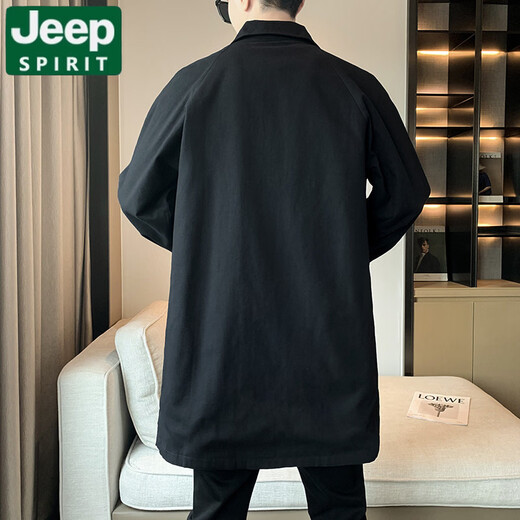 JEEP SPIRIT mid-length windbreaker jacket for men spring and autumn 2026 new lapel casual lapel jacket for men black jacket 2XL (185) weight 140-156Jin Jin is equal to 0.5 kg