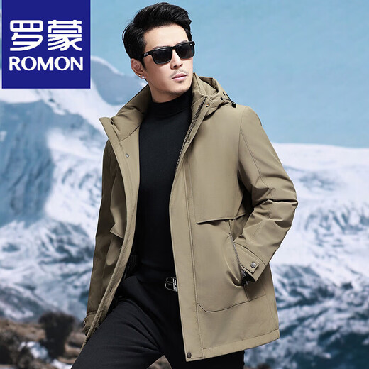 ROMON мужской пуховик зимний новый с капюшоном деловой пуховик средней длины 90 бархат теплый модный мужской среднего возраста XD5052 черный M
