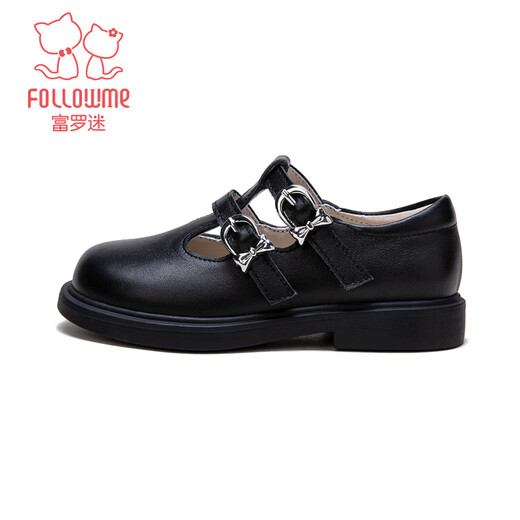 Fuluo Mi Girls' Leather Shoes 26 Spring New British Style Campus Performance Genuine Leather Children's Soft Soled Lightweight Shoes Black 26