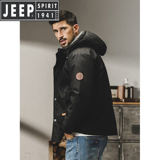 JEEP SPIRIT吉普美式连帽羽绒服男冬季2025年新款宽松户外工装外套男秋冬款 绿色 M 适合95-120斤