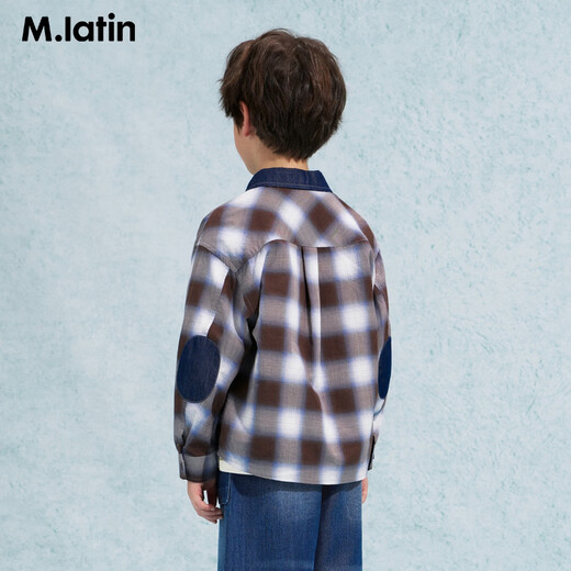 M.Latin Shopping mall same style M.Latin children's shirt 26 spring new style boys' denim splicing long-sleeved shirt Navy blue 130