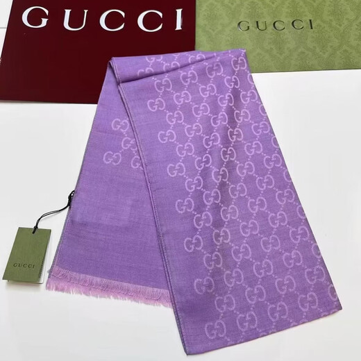 Gucci (GUCCI) Double G double-sided woven pattern, tassel shawl, wool scarf, same style for men and women, New Year gift for couples, light purple 165904-3G646-5372