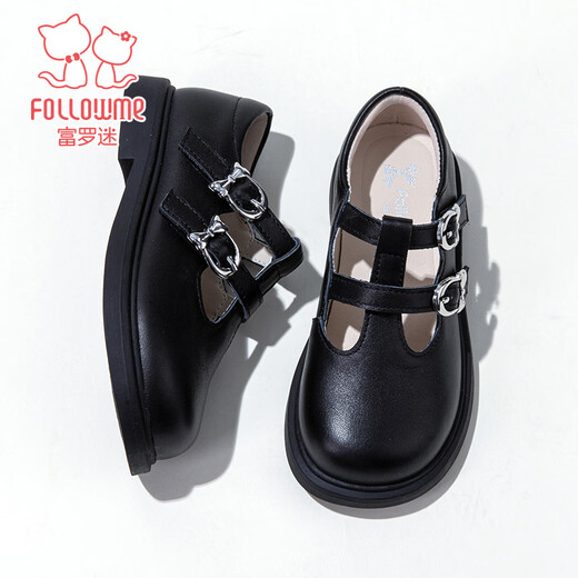 Fuluo Mi Girls' Leather Shoes 26 Spring New British Style Campus Performance Genuine Leather Children's Soft Soled Lightweight Shoes Black 26