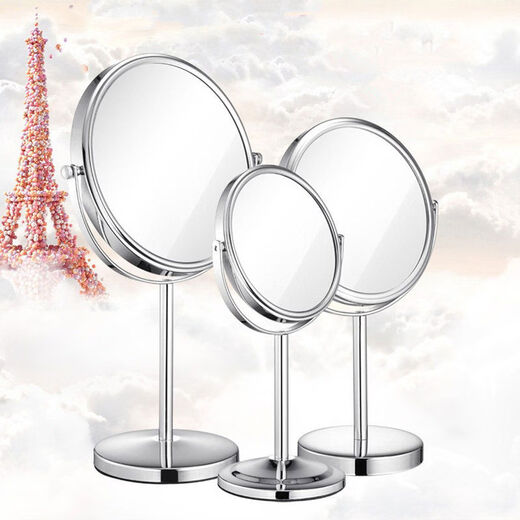 Double-sided household handheld retro magnifying makeup mirror bedroom dressing table mirror makeup mirror desktop desktop mirror 8-inch flat + 3 times magnification thickened classic