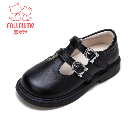 Fuluo Mi Girls' Leather Shoes 26 Spring New British Style Campus Performance Genuine Leather Children's Soft Soled Lightweight Shoes Black 26
