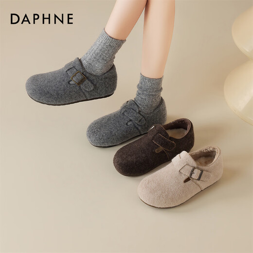 Daphne German training shoes women's Birkenstock shoes cotton shoes plus velvet to keep warm 2025 new style versatile winter gray 35 (225mm) standard size