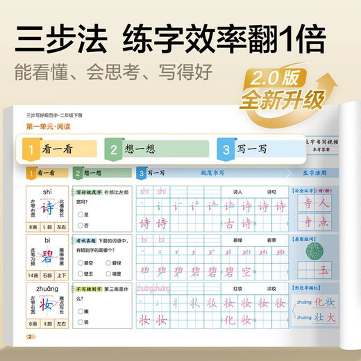 2026 Spring New Year Huaxia Wanjuan three-step writing standard Chinese calligraphy copybook for third grade Chinese language synchronized practice copybook Primary school students' People's Education Edition new calligraphy red calligraphy copybook block script calligraphy copybook