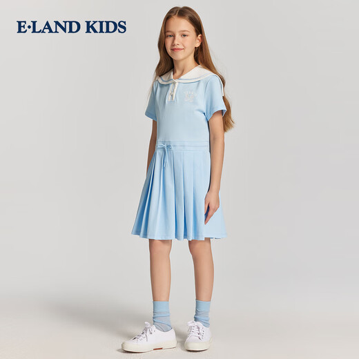 E LAND KIDS Cool Feeling Children's Clothing Girls Dress 26 Summer New College Navy Collar Pleated Skirt Ivory Ivory White/39 110