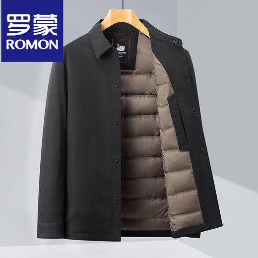 罗蒙（ROMON）轻暖鹅绒系列2025新款男商务夹克休闲羽绒服翻领冬季保暖外套 藏青色 M 170