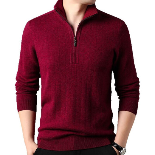 Year of the Horse zodiac year red 100% pure wool sweater men's turtleneck sweater New Year middle-aged sweater warm and thick style dark red XL 180/115