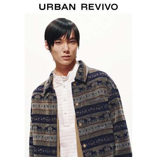 UR2026 spring new men's retro ethnic style horse pattern jacquard casual shirt UML860010 multi-color M